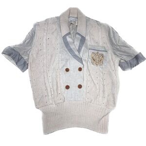 Marshall Rousso Knit Top‎ M Old Money Double Breasted Embellished Blouse Vintage